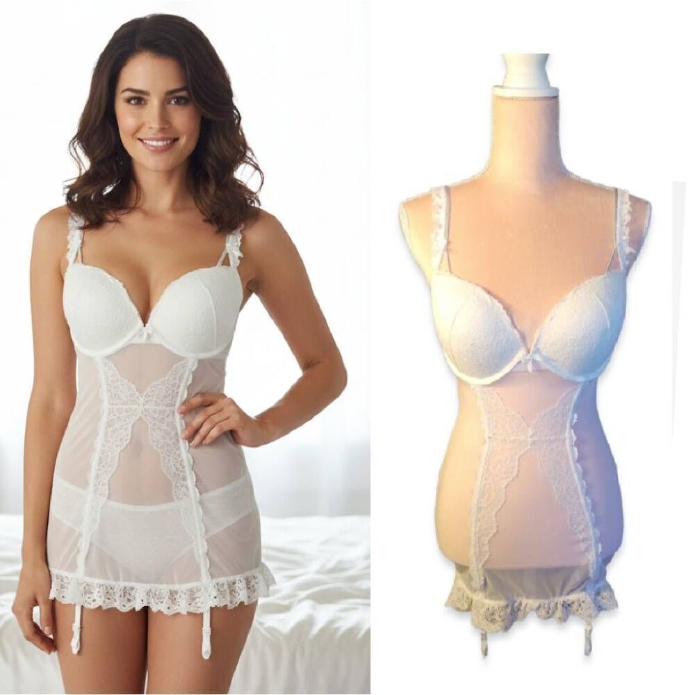 Victoria's Secret 2019 Dream Angels Bridal Garter Slip‎ Chemise 36D Sheer White